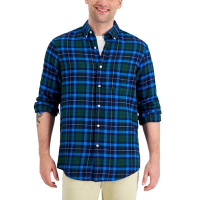 Club Room Mens Buffalo Plaid Long Sleeve Button Down Shirt Navy Blue Large