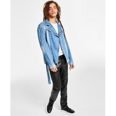 INC International Concepts Mens Studded Moto Denim Jacket Blue Small