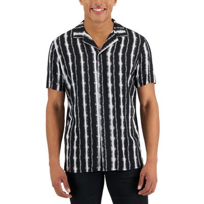 INC International Concepts Mens Stripe Camp Shirt Black XS