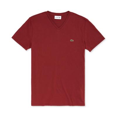 Lacoste Men's Classic V Neck Short Sleeve T Shirt Cranberry Red Large