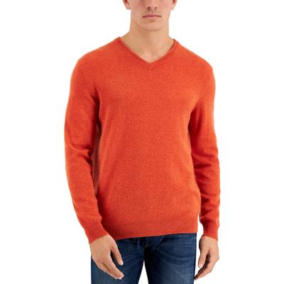 Club Room Mens Pure Cashmere Pullover V-Neck Sweater XL Orange