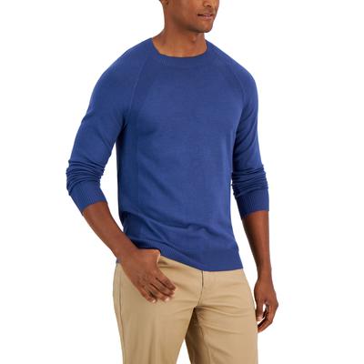 Alfani Men's Rib Knit Trim Crewneck Sweater Blue Small
