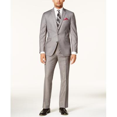 Kenneth Cole Mens Slim fit 2 Piece Suit 46 L Pants 39 / 32 Light Gray Solid