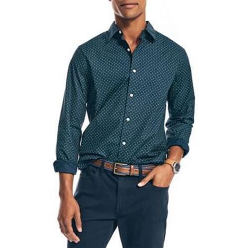 Nautica Men's Geometric Print Button Down Shirt Maritime Navy Medium