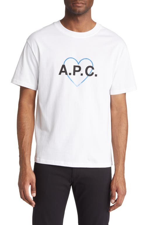 APC Mens Short Sleeve Amore Graphic Tee Shirt Medium White Blue