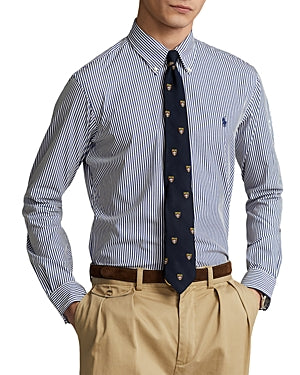 Polo Ralph Lauren Mens Classic Fit Striped Button Down Shirt Blue White Medium