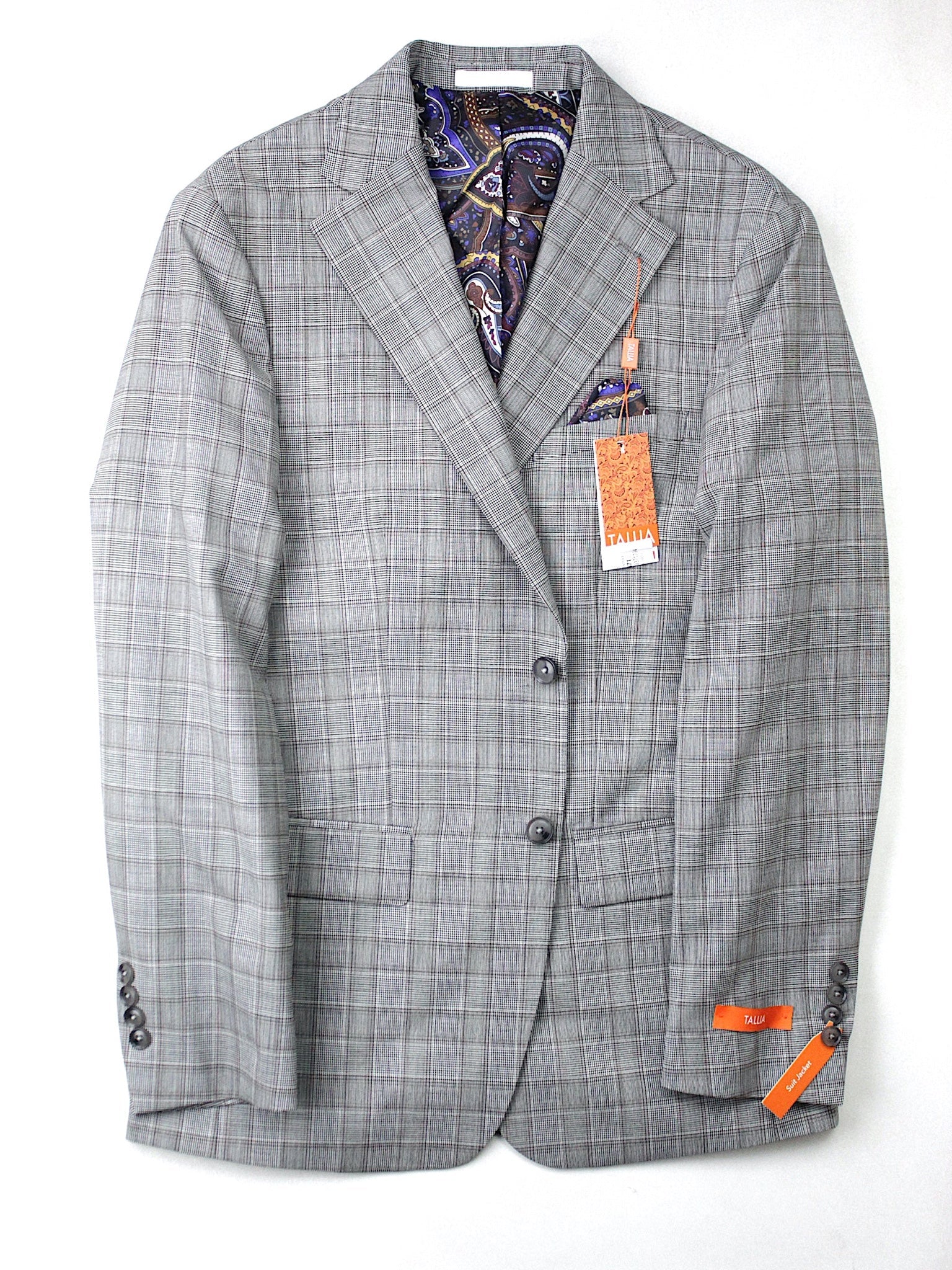 Tallia Mens Slim fit Suit Jacket Blazer 48 R Brown Plaid