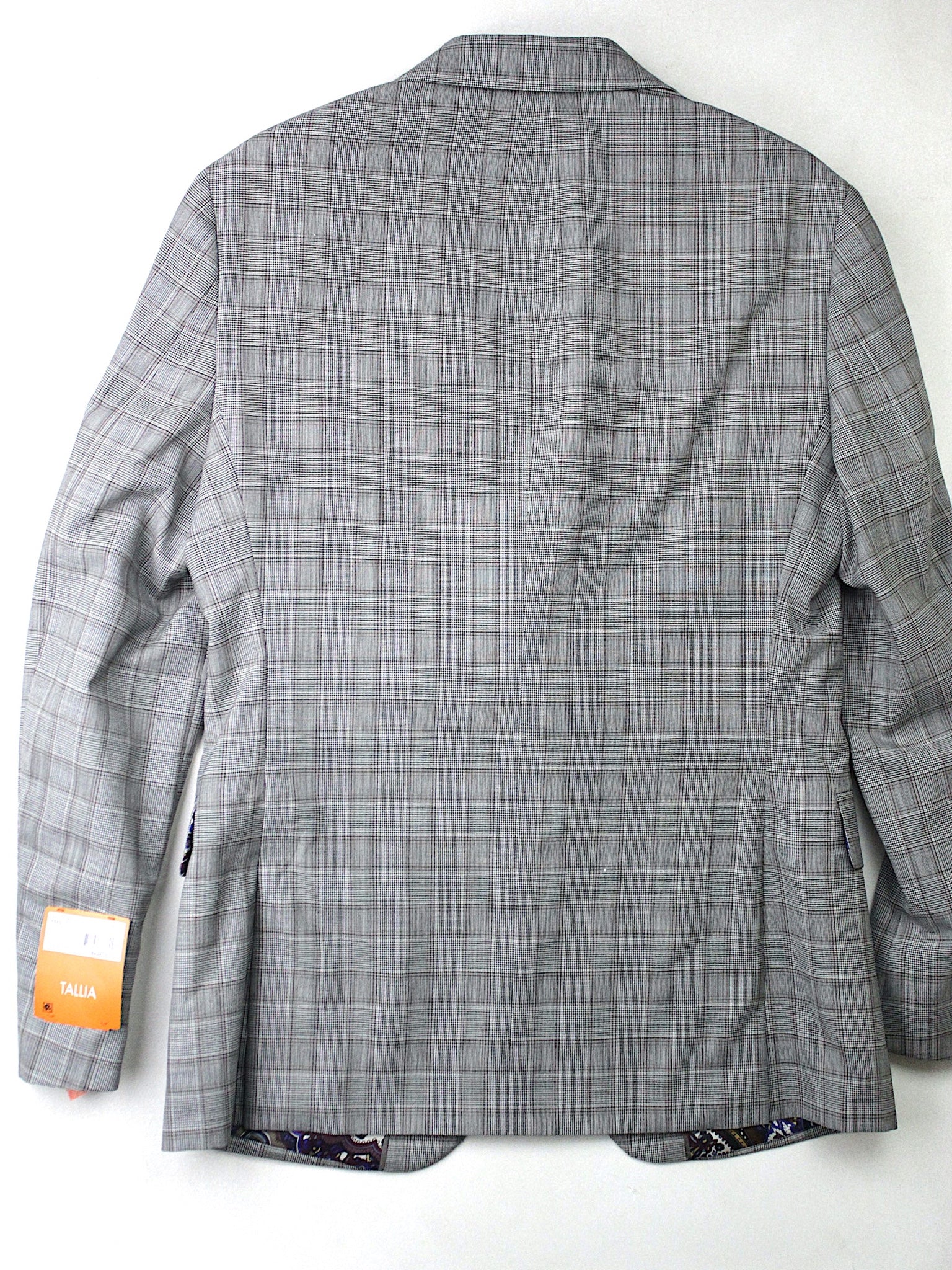 Tallia Men's Slim Fit Wool Sport Coat Blazer Grey Brown Plaid 42R