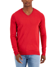 Alfani Mens V-Neck Ribbed Trim Sweater XL Red Cotton