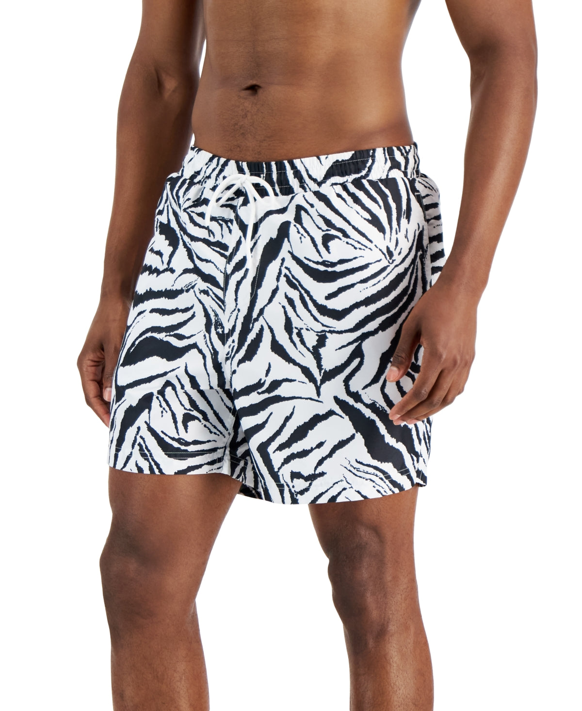 International Concepts Mens Tiger Stripe 5 Swim Trunks White XL