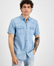 Inc Men's Light Wash Denim Shirt Lt Blue XS