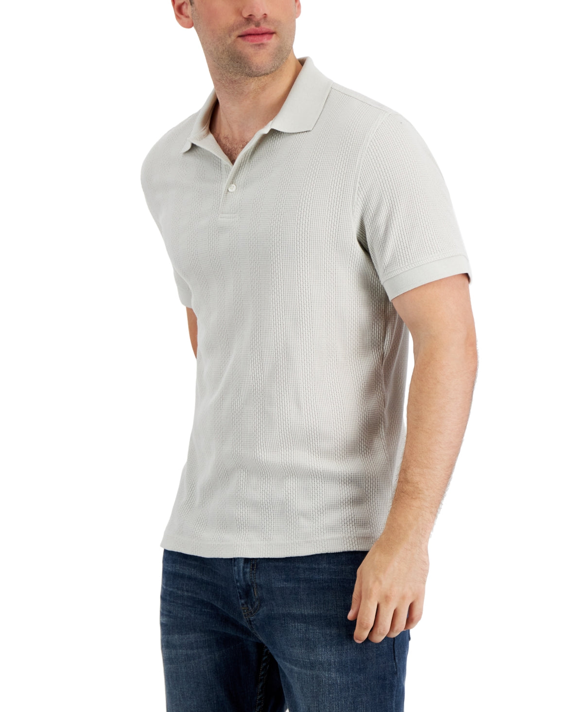 Alfani Men's Stretch Textured Stripe Short Sleeve Polo Shirt Moonstruck XL