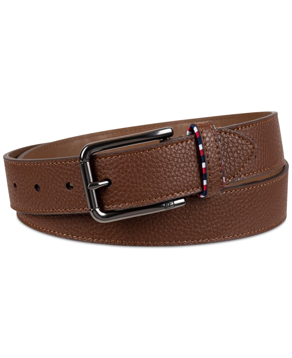 Tommy Hilfiger Men's Loop Harness Stitch Leather Belt Cognac Brown Medium 34 36