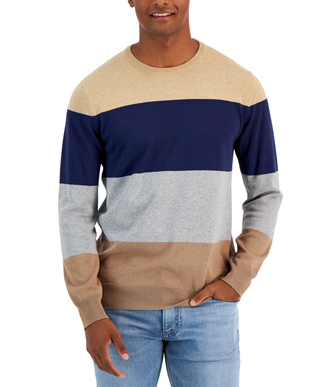 Club Room Men's Stripe Sweater Cracked Walnut Brown XL