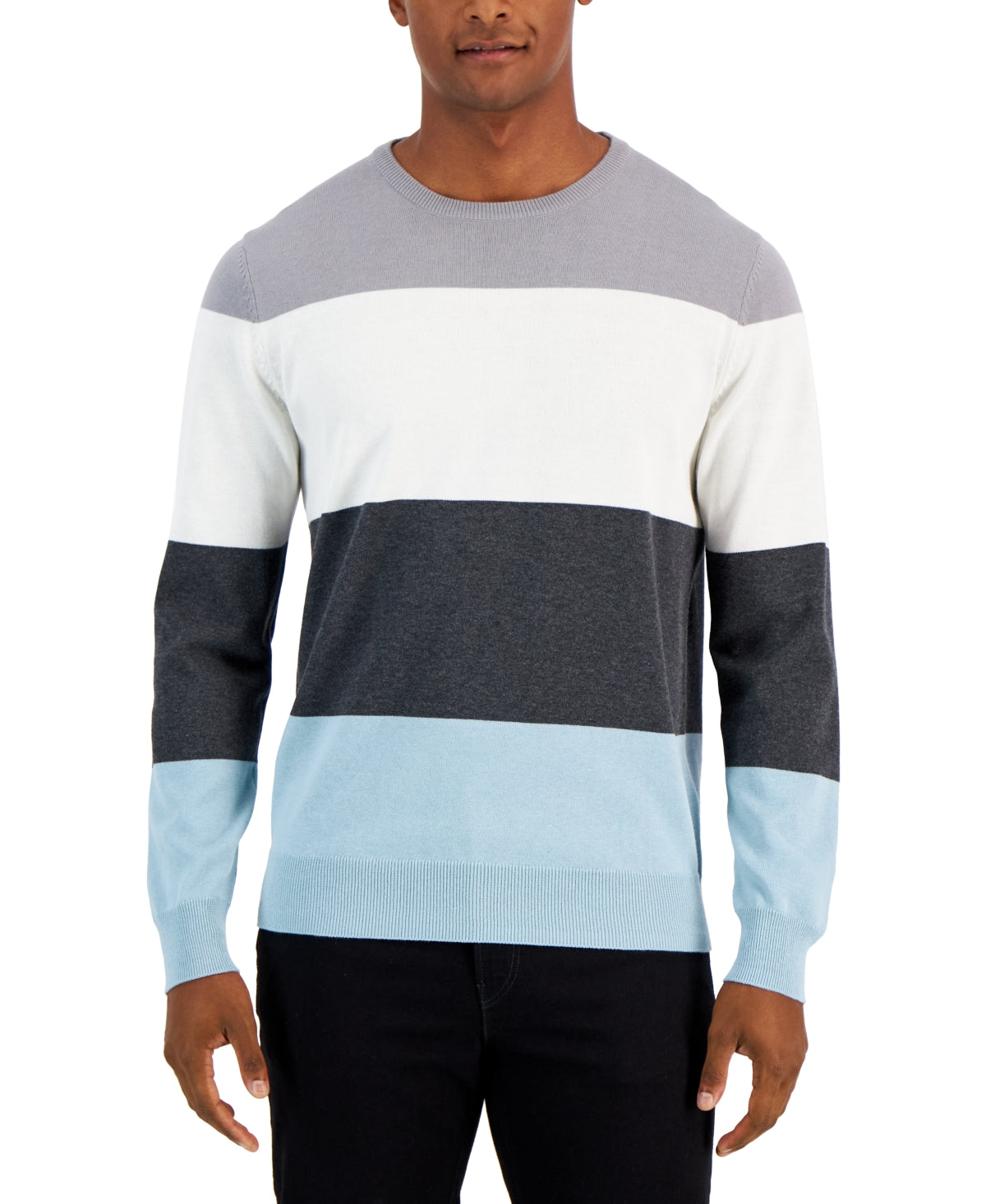 Club Room Mens Thierry Stripe Crewneck Sweater Pale Blue Multi Glass Medium