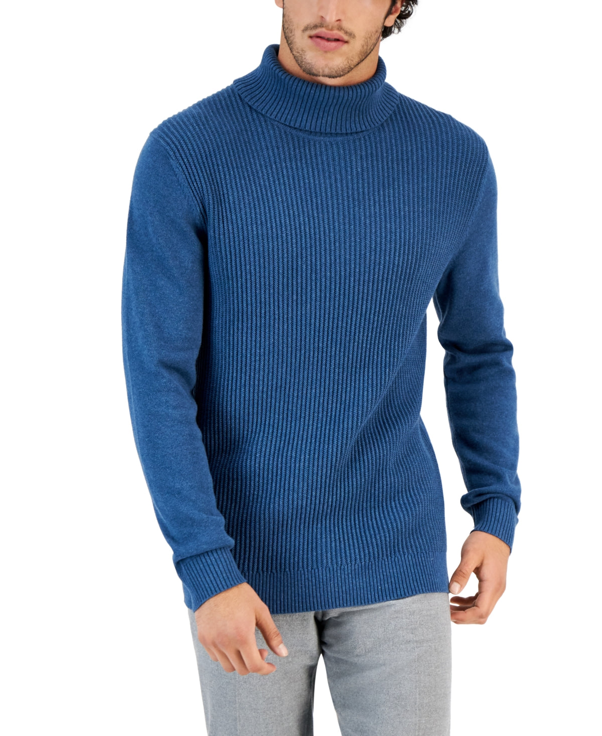 Club Room Men's Textured Cotton Turtleneck Sweater Dark Blue Xl