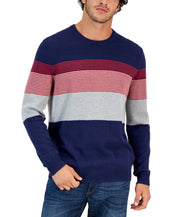 Club Room Men's Striped Cotton Crewneck Sweater Navy Blue Red XL