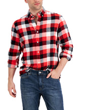 Club Room Mens Flannel Cotton Button Down Shirt Red White Small