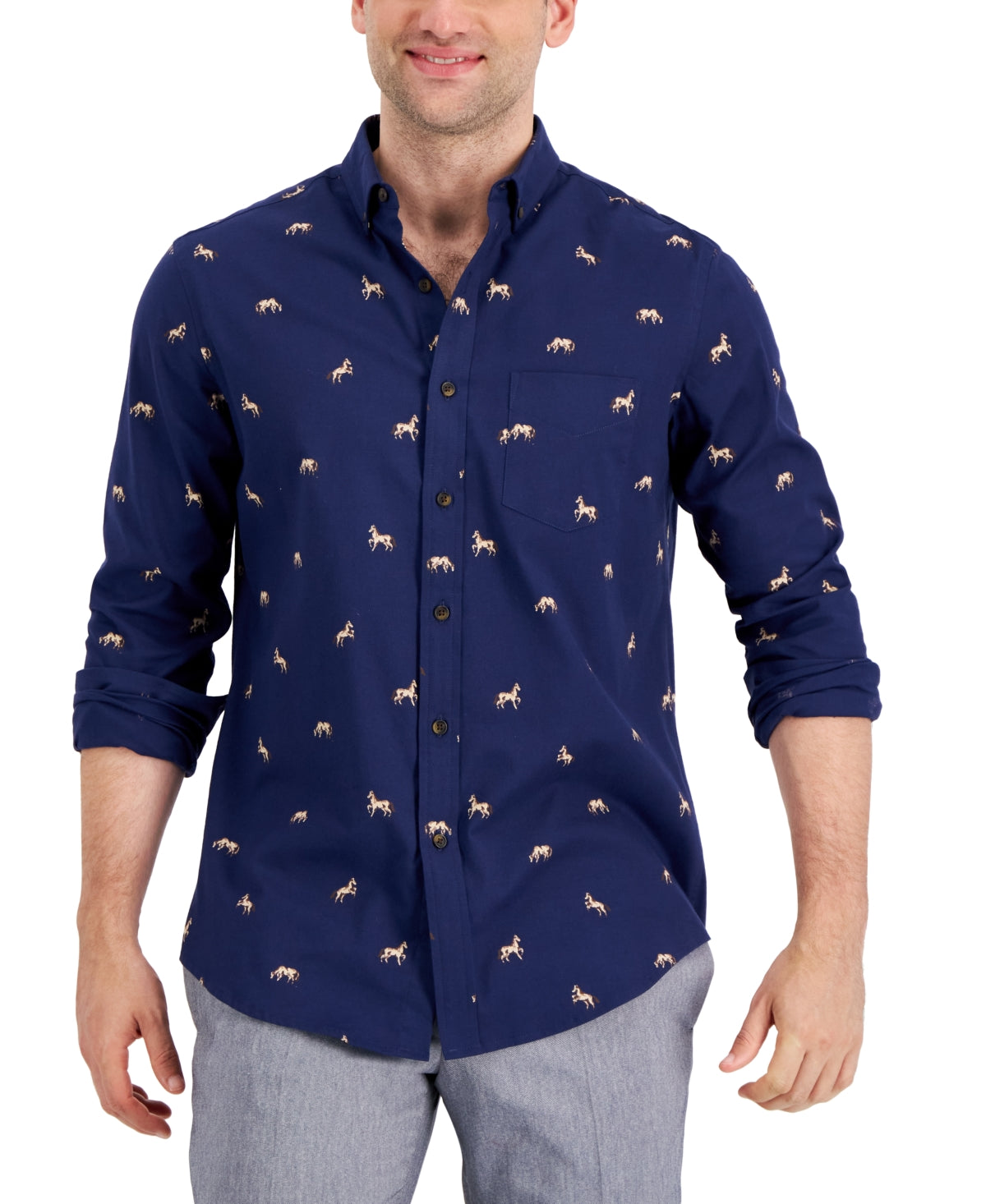 Club Room Men's Brushed Plaid Shirt Navy Blue XL