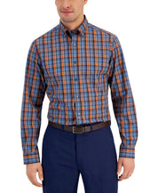 Club Room Mens Slim-Fit Performance Stretch Button Down Shirt Blue Orange Small