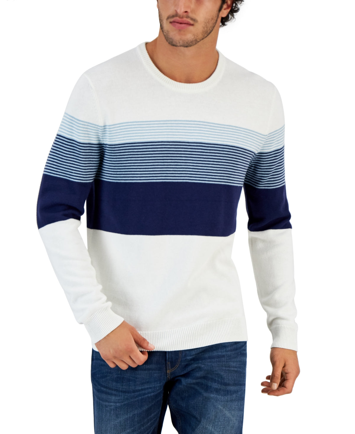 Club Room Men's Striped Sweater Winter Ivory White Small