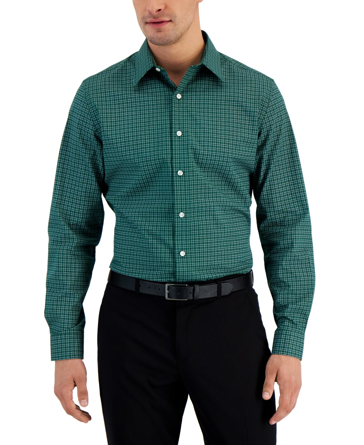 Club Room Mens Deco Check Button Down Dress Shirt Hunter Navy XL 17 17.5