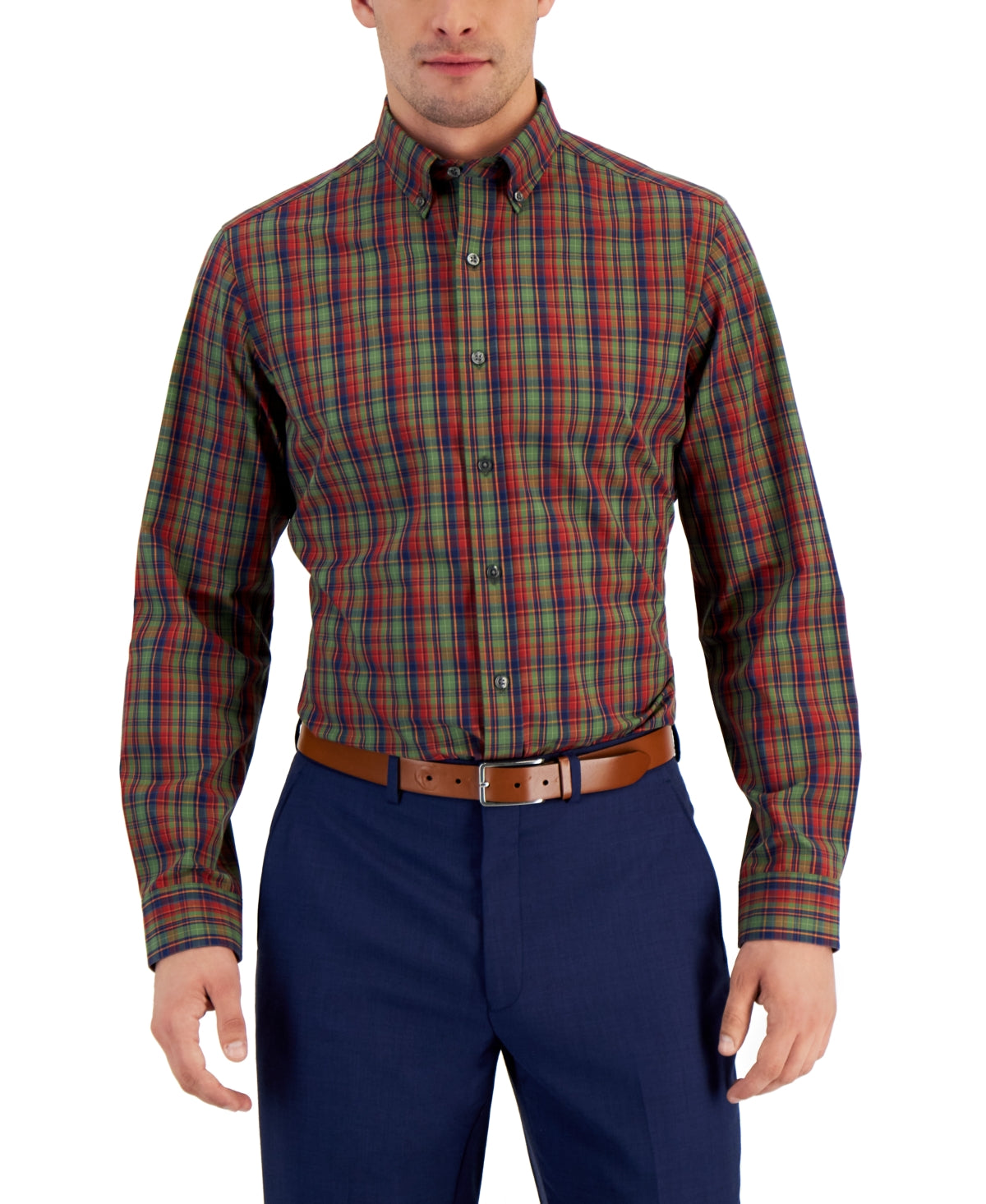 Club Room Mens Plaid Slim Fit Button Down Shirt Red M 15 15.5