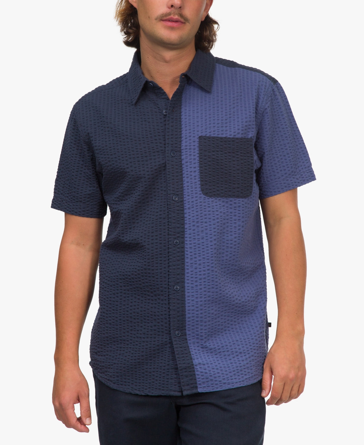 Junk Food Mens Shipley Short Sleeve Button Down Shirt Blue Indigo Large