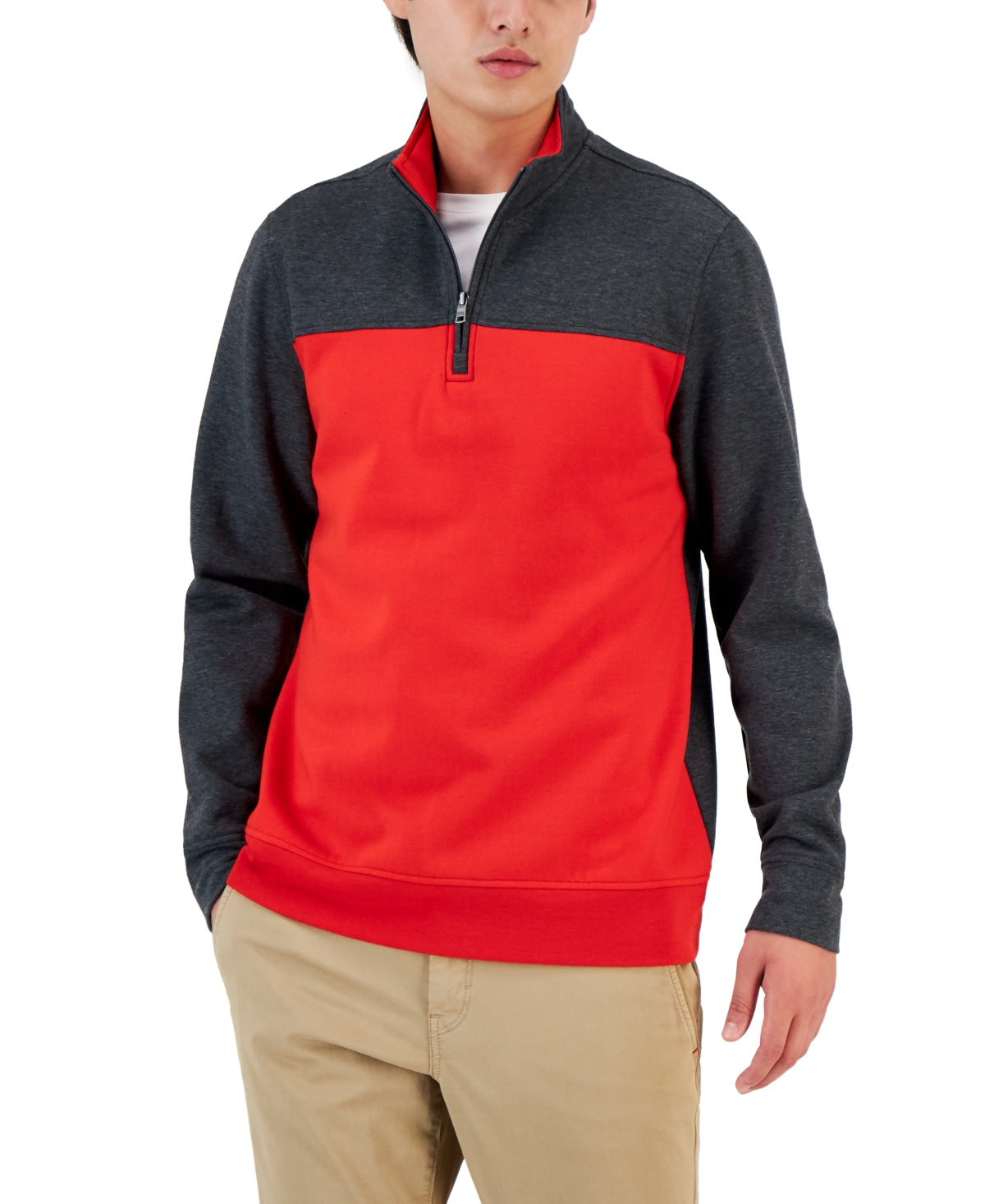 Club Room Men's Colorblocked Quarter zip Fleece Sweater  Dark Gray Xl