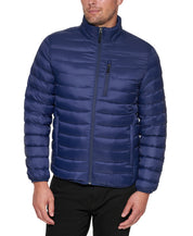 Club Room Mens Quilted Coat Large Blue Packable Solid