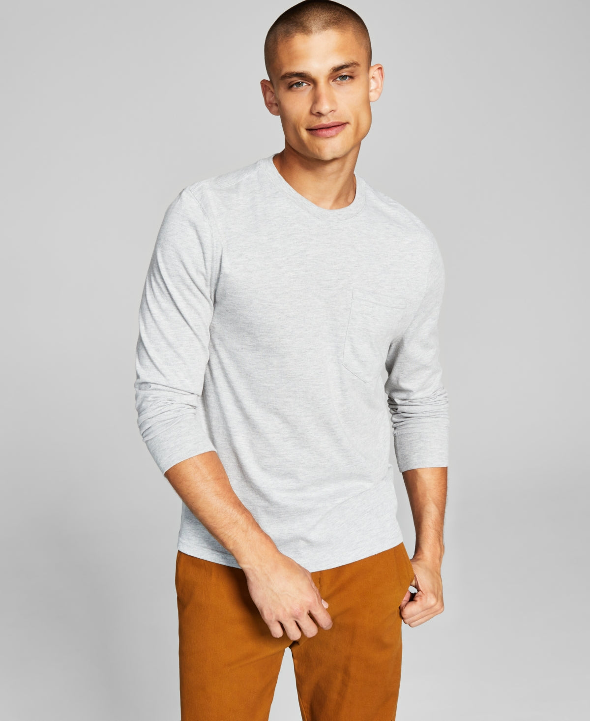 And Now This Men's Pocket Long sleeve Tshirt  Ash Grey XL