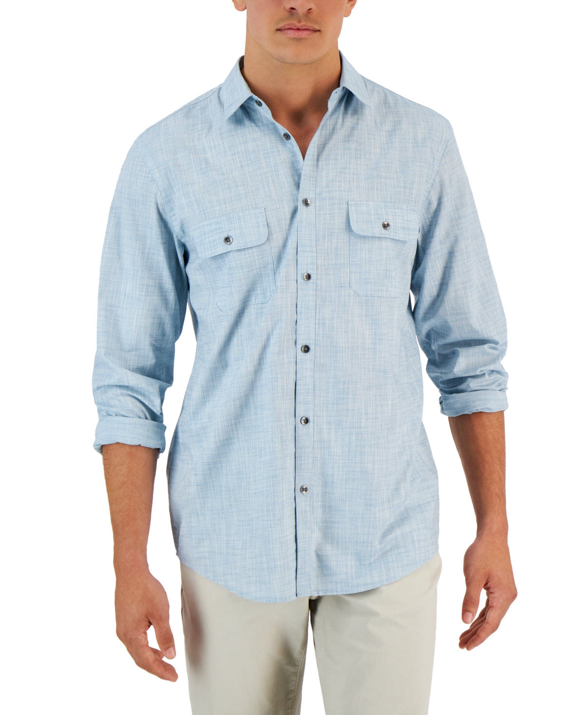 Alfani Men's Regular Fit Button Down Shirt True Teal Blue Large