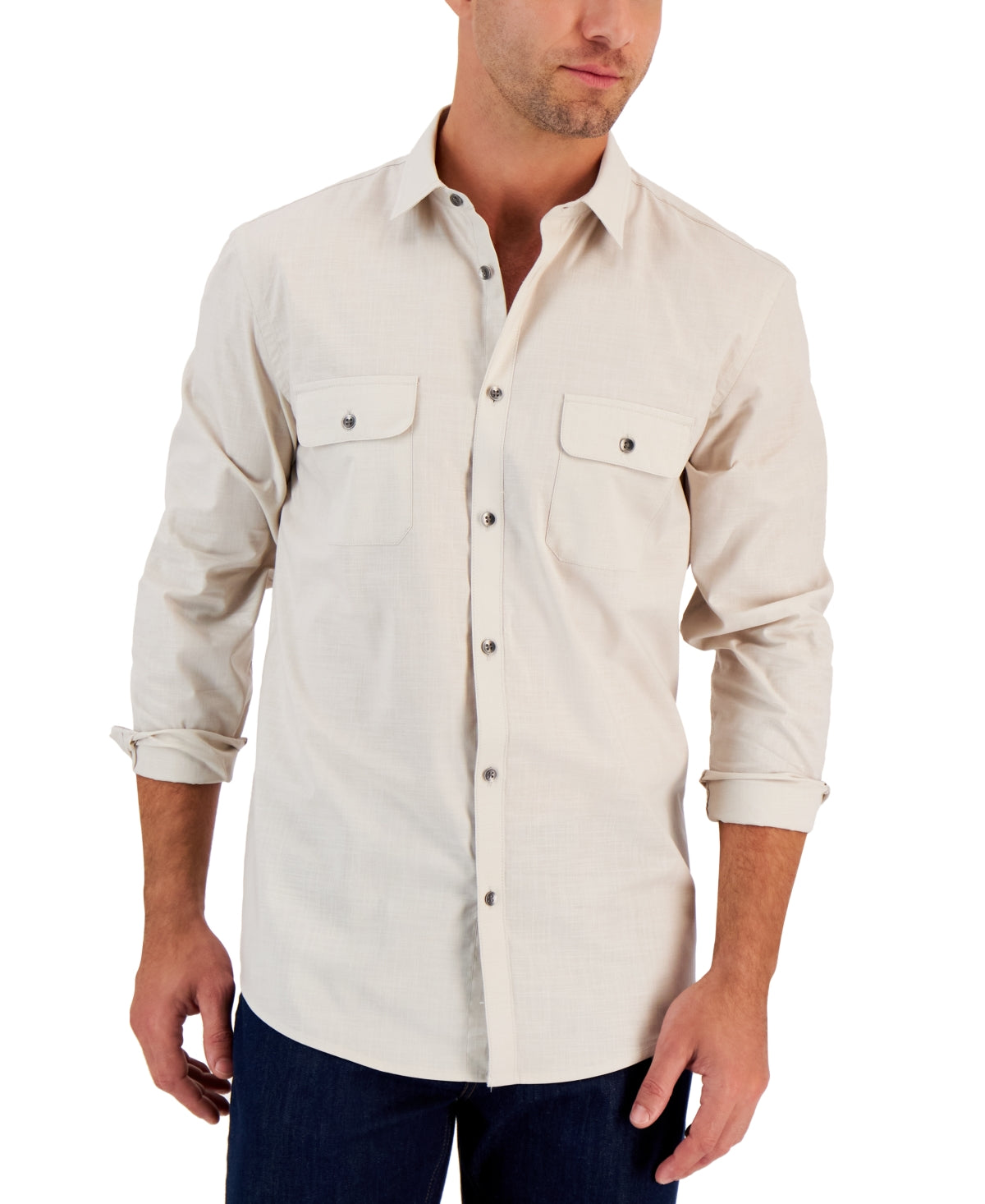 Alfani Men's Regular-Fit Solid Button Down Shirt Moonstruck XL