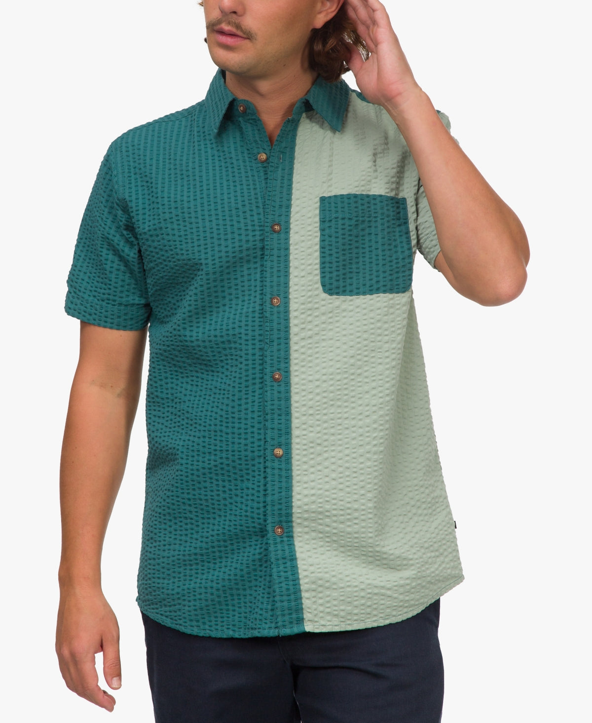 Junk Food Mens Shipley Short Sleeve Button Down Shirt Green 2XL