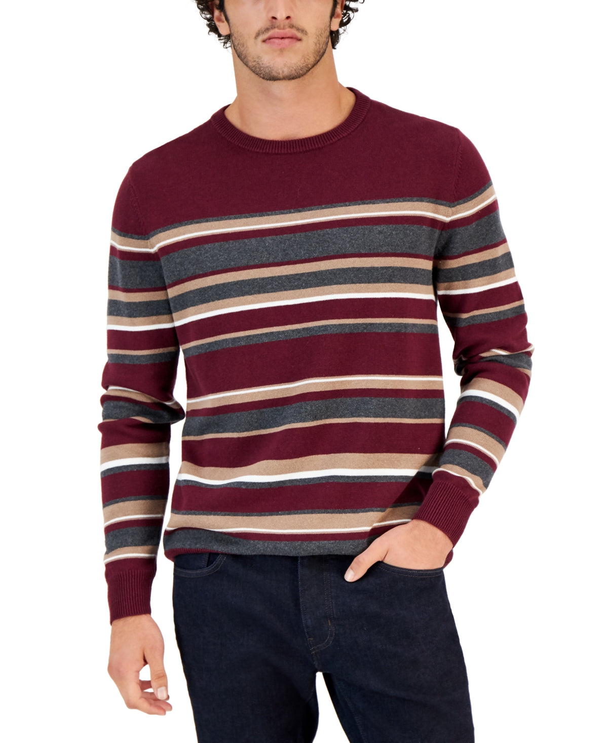 Club Room Men's Red Plum Lawry Stripe Crewneck Sweater 2XL