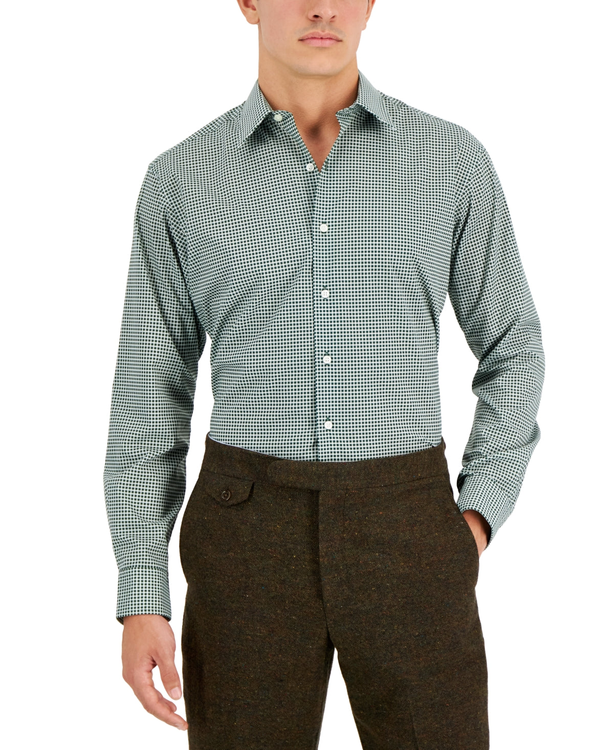Club Room Men's Regular Fit Check Button Down Dress Shirt Hunter Large
