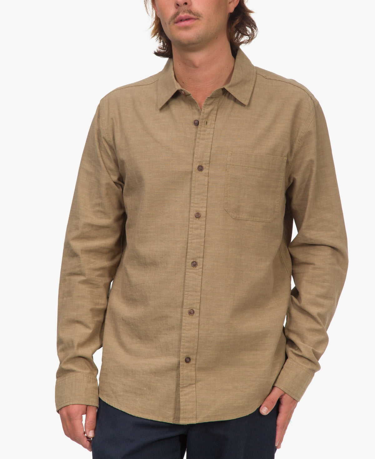 Junk Food Men's Patrick Long Sleeve Woven Button Down Shirt Twill Green Small