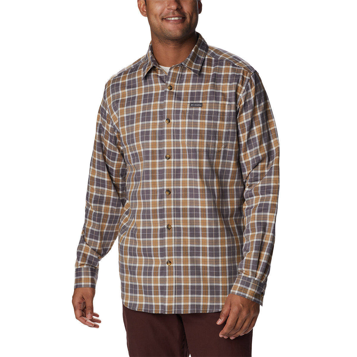 Columbia Mens Vapor Ridge III Button Down Shirt City Grey Tartan Medium