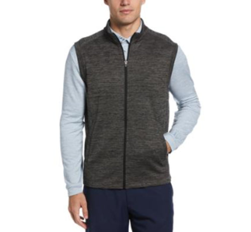PGA TOUR Mens Abstract Textured Vest Full-Z Caviar Heather Grey Small