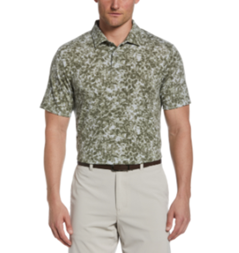 PGA TOUR Mens Distorted Floral Camo Polo Industrial Green 2XL