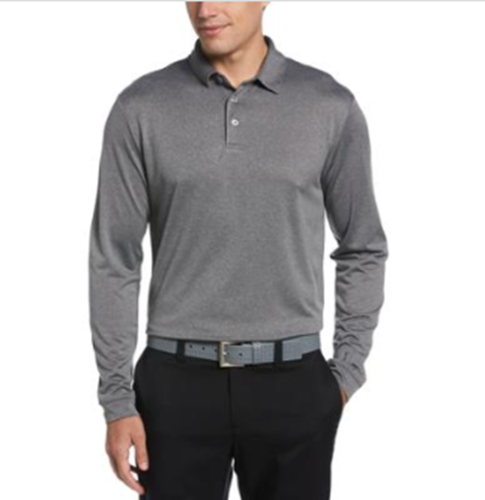 PGA TOUR Men's Micro Birdseye Print Long-Sleeve Polo Shirt Black Lava Large