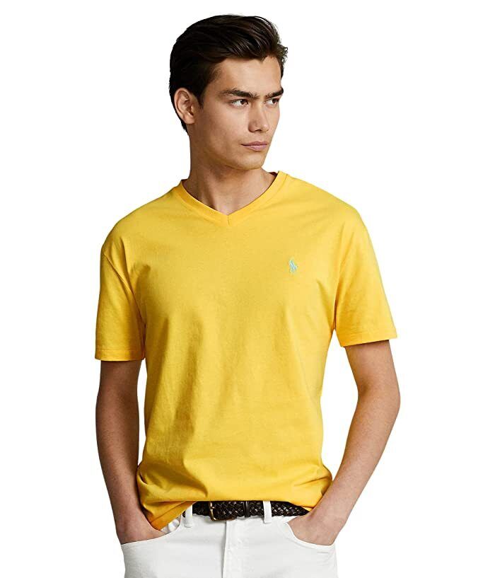 Polo Ralph Lauren Mens Classic-Fit Jersey V-Neck Tshirt Coastal Yellow Small