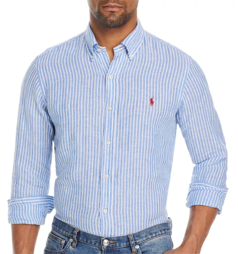 Polo Ralph Lauren Men's Classic-Fit Striped Linen Shirt Blue/White XL