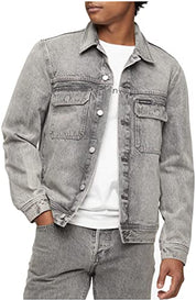 CALVIN KLEIN Men's Iconic Relaxed-Fit Palmer Grey Utility Trucker Jacket Medium
