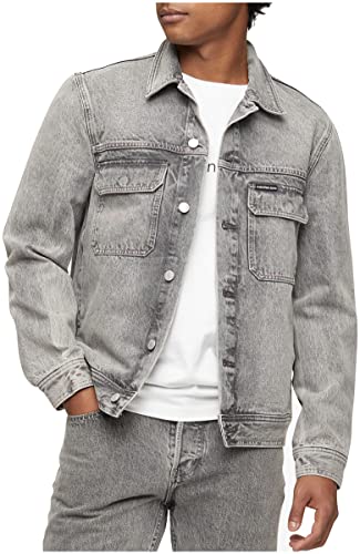 CALVIN KLEIN Men's Iconic Relaxed-Fit Palmer Grey Utility Trucker Jacket Medium