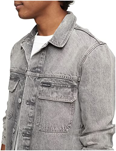 CALVIN KLEIN Men's Iconic Relaxed-Fit Palmer Grey Utility Trucker Jacket Medium