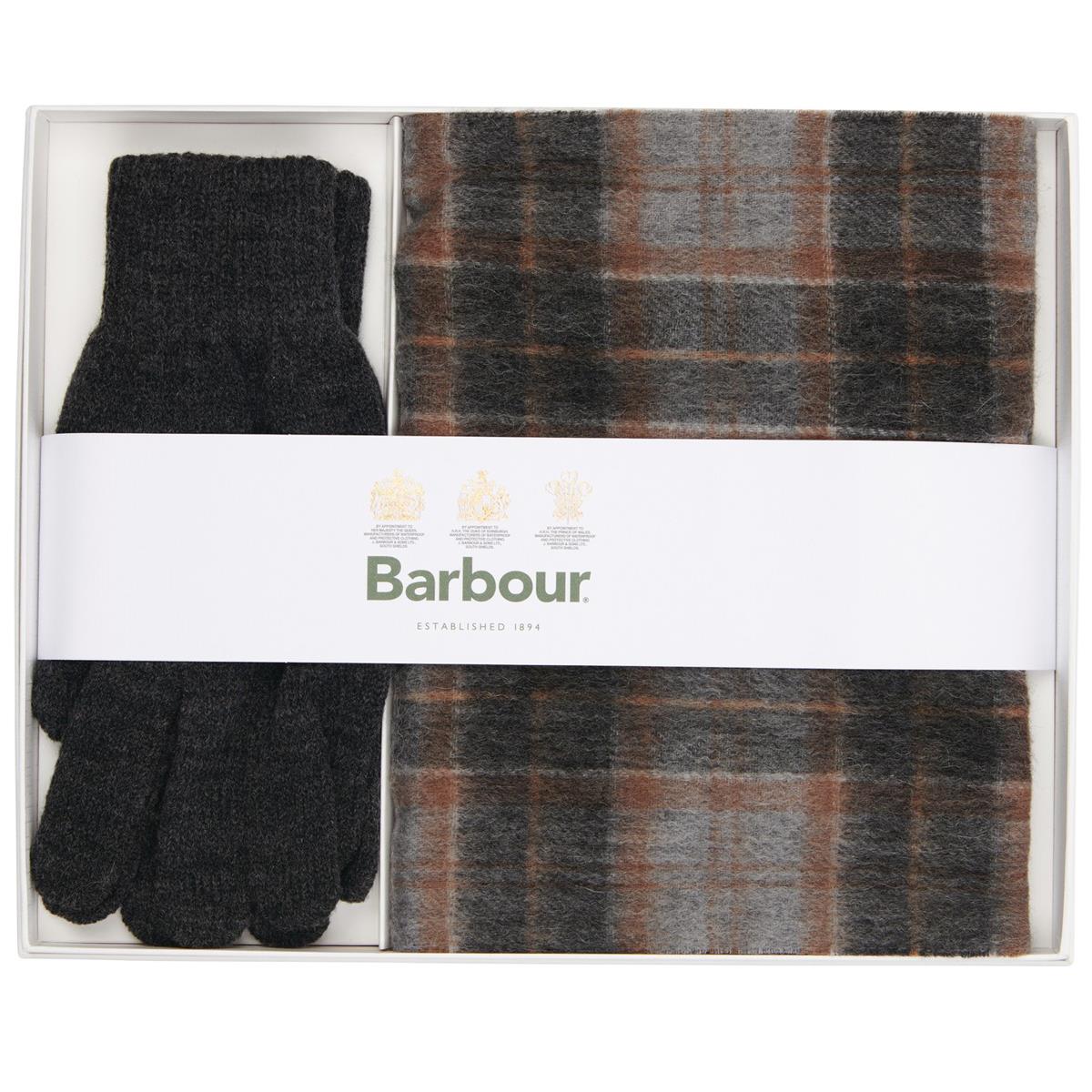 Barbour Men's Tartan Scarf & Glove Set Grey Pliad ONE SIZE