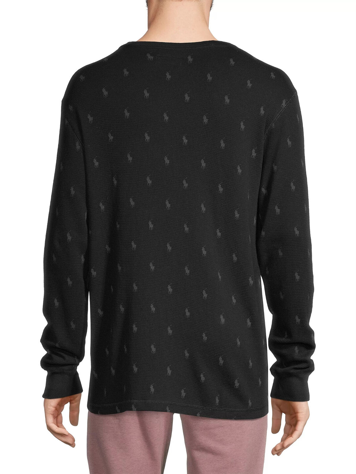 Polo Ralph Lauren Printed Waffle-Knit Shirt Black Mechanical Grey Medium