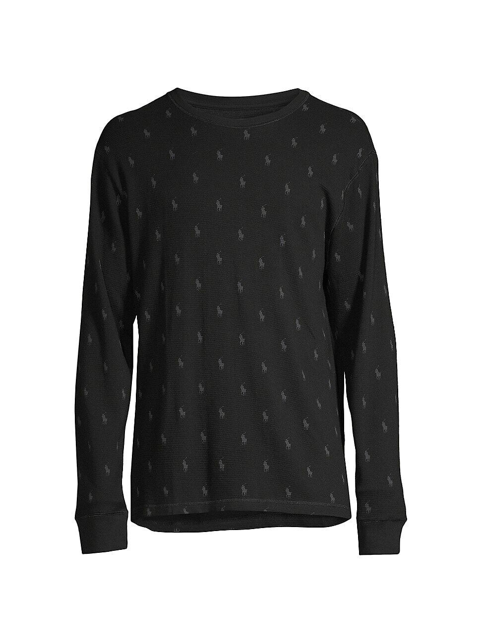 Polo Ralph Lauren Printed Waffle-Knit Shirt Black Mechanical Grey Medium