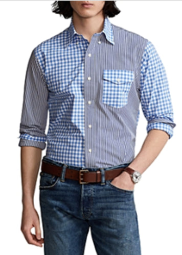 Polo Ralph Lauren Men's Slim-Fit Stretch Poplin Blue Funshirt Small